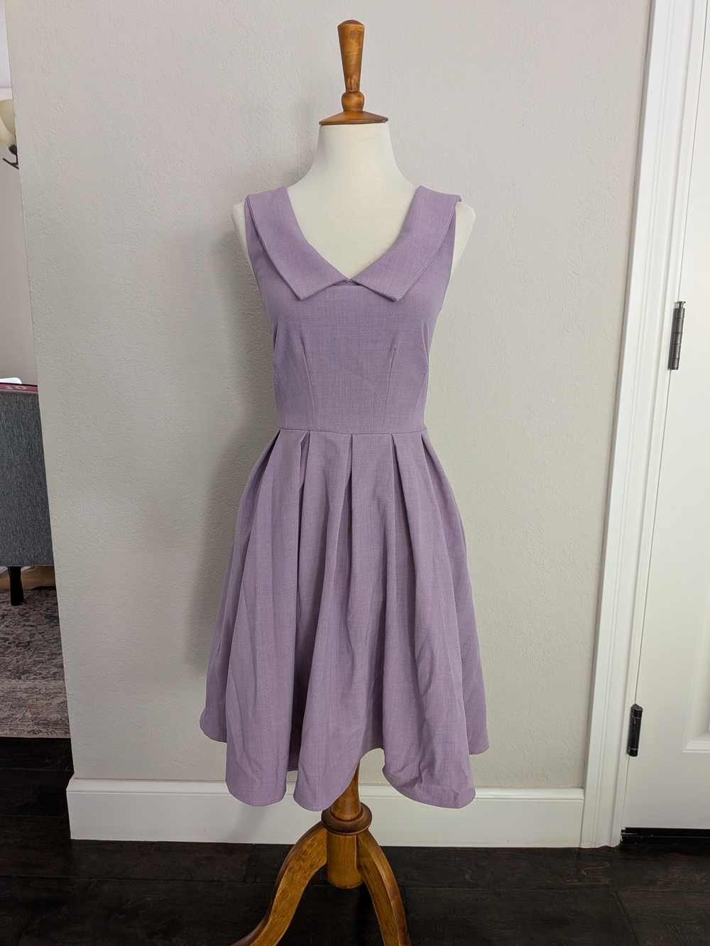 Apracity (Etsy) Lavender Sleeveless Fit-and-Flare Dress with Notch Collar